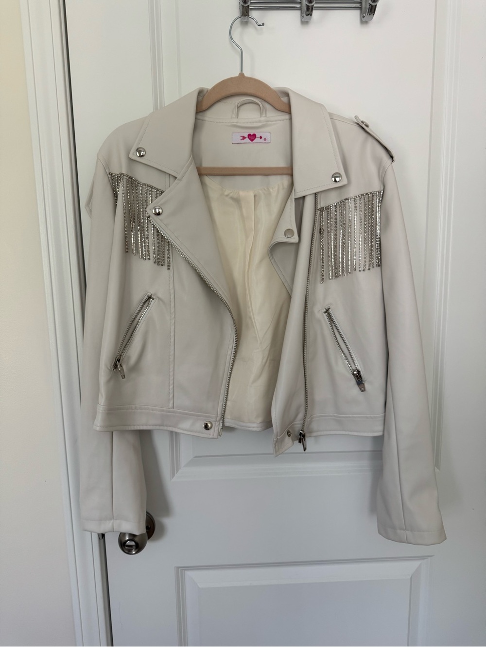 Buddy Love Ivory Moto Jacket with Silver Chain Fringe